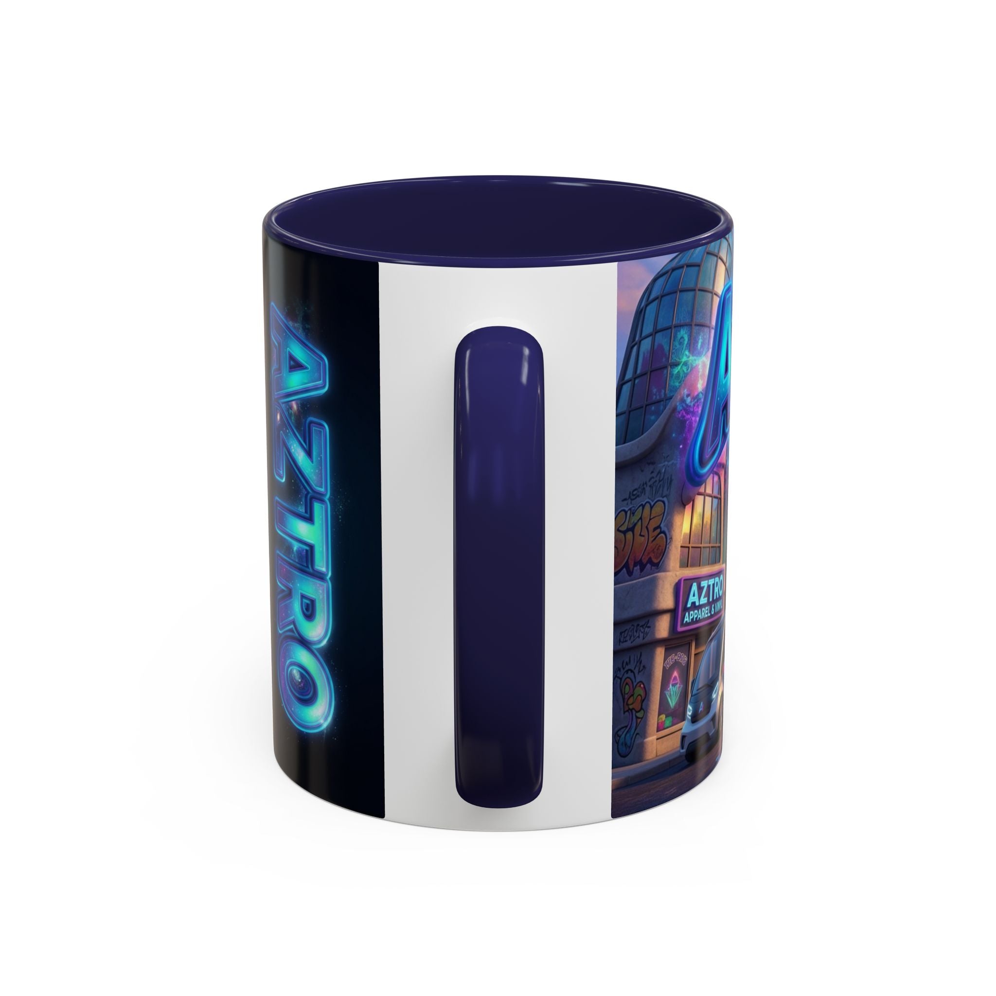 Aztro Labs Fantasy City Coffee Mug — Neon Style Creatures Design