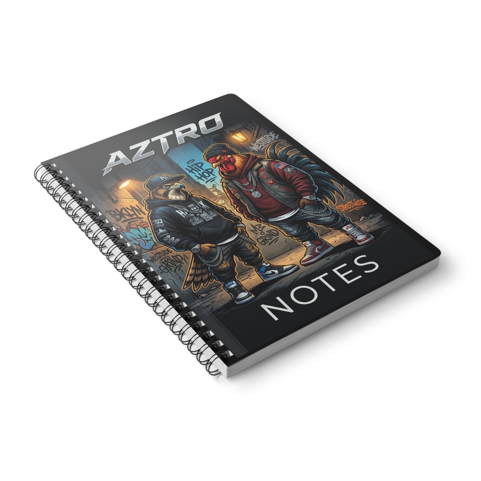 Cuaderno de espiral A5 — Notas de arte callejero de gallo de hip-hop 'AZTRO'