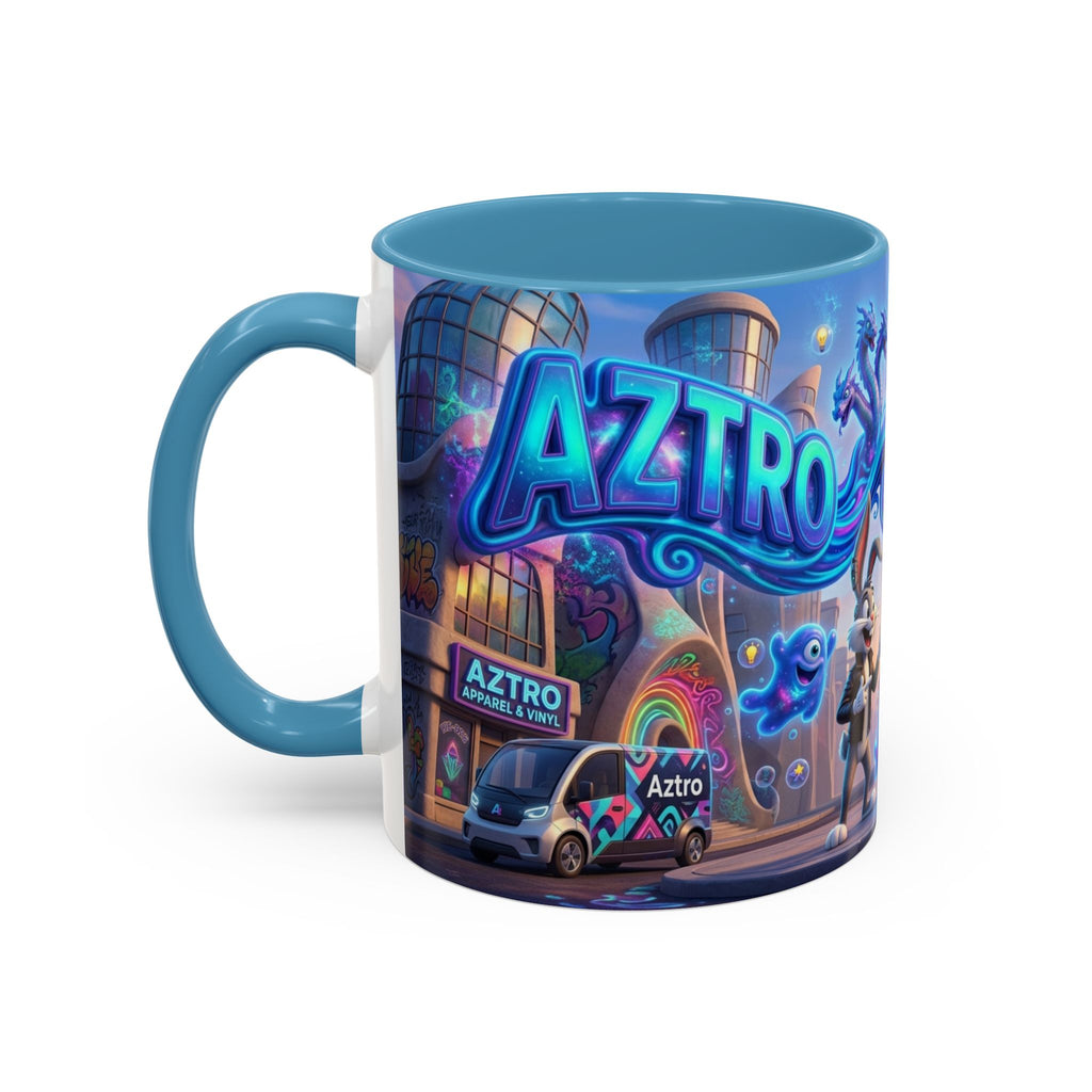 Aztro Labs Fantasy City Coffee Mug — Neon Style Creatures Design