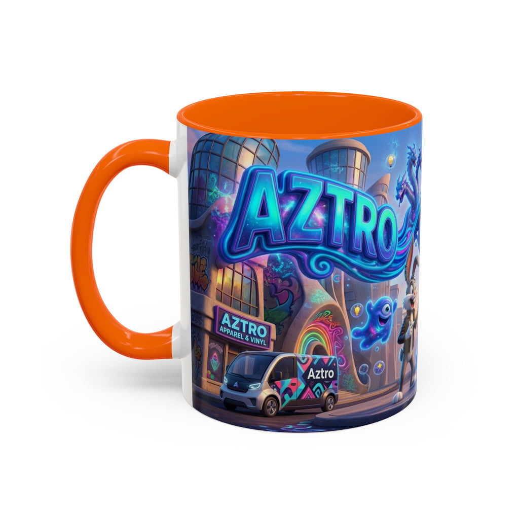 Aztro Labs Fantasy City Coffee Mug — Neon Style Creatures Design