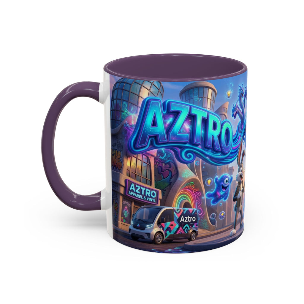 Aztro Labs Fantasy City Coffee Mug — Neon Style Creatures Design
