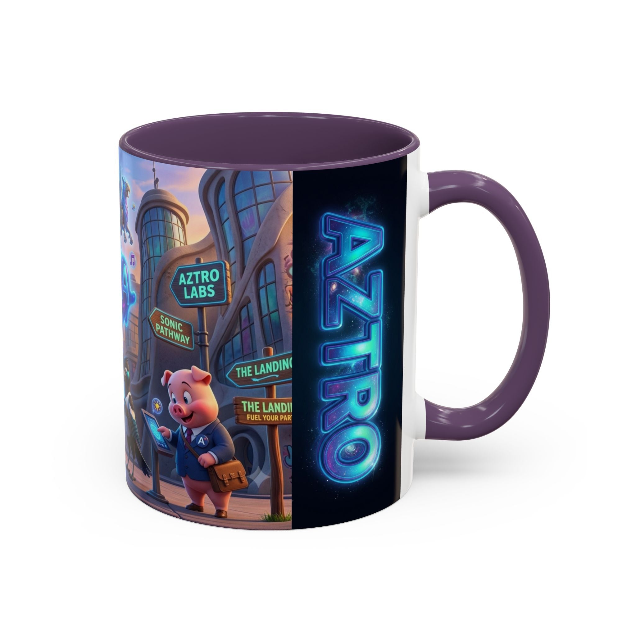 Aztro Labs Fantasy City Coffee Mug — Neon Style Creatures Design