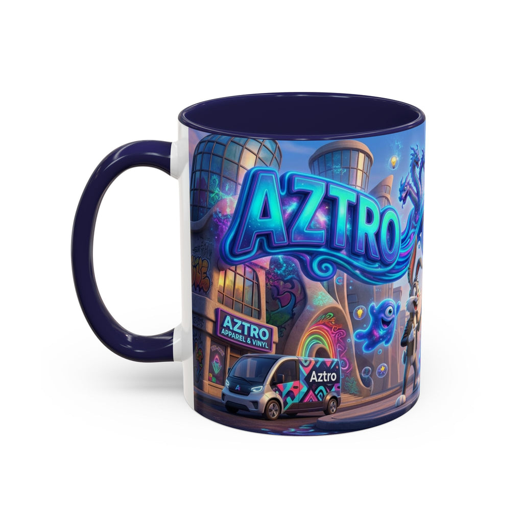 Aztro Labs Fantasy City Coffee Mug — Neon Style Creatures Design