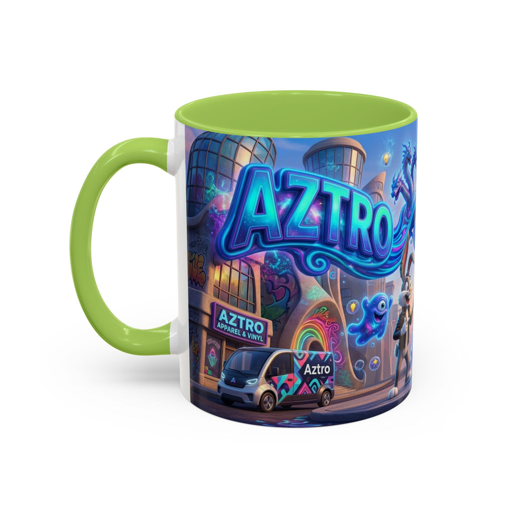 Aztro Labs Fantasy City Coffee Mug — Neon Style Creatures Design