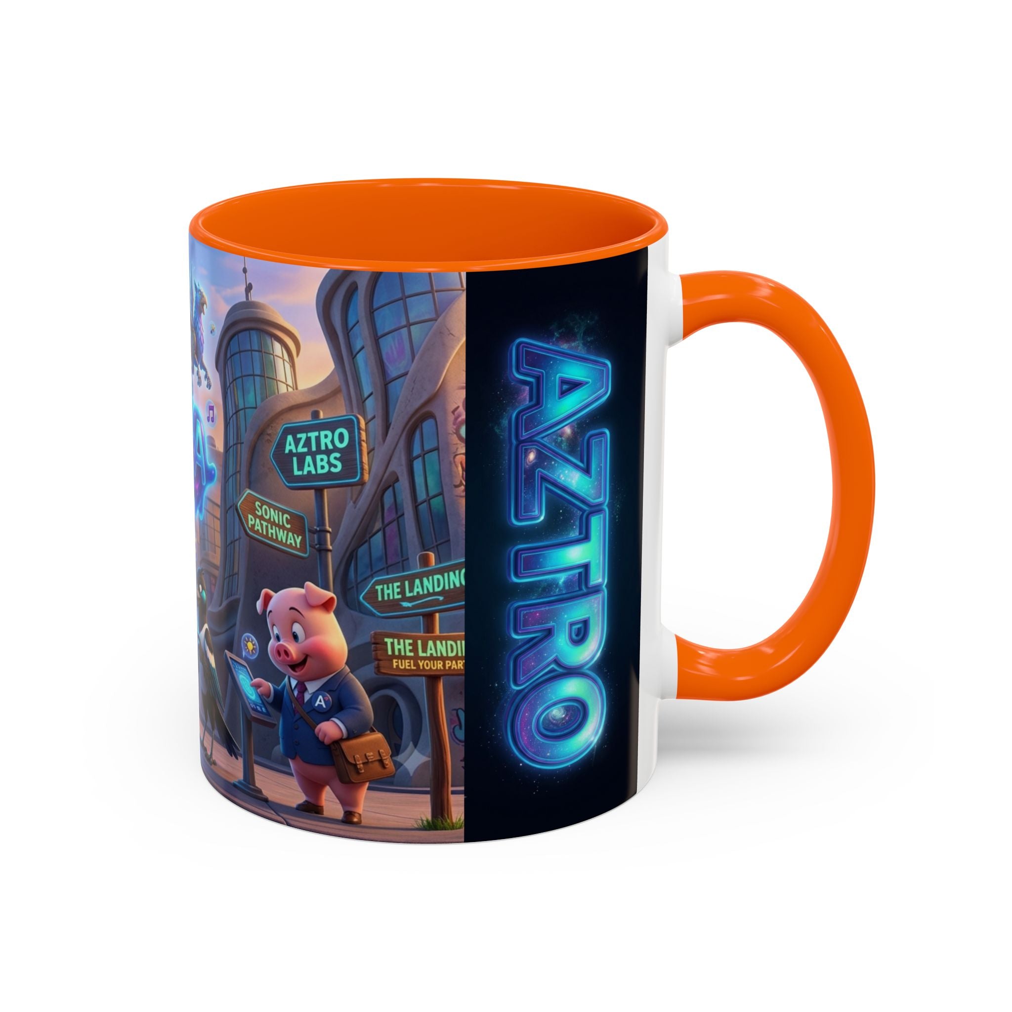 Aztro Labs Fantasy City Coffee Mug — Neon Style Creatures Design