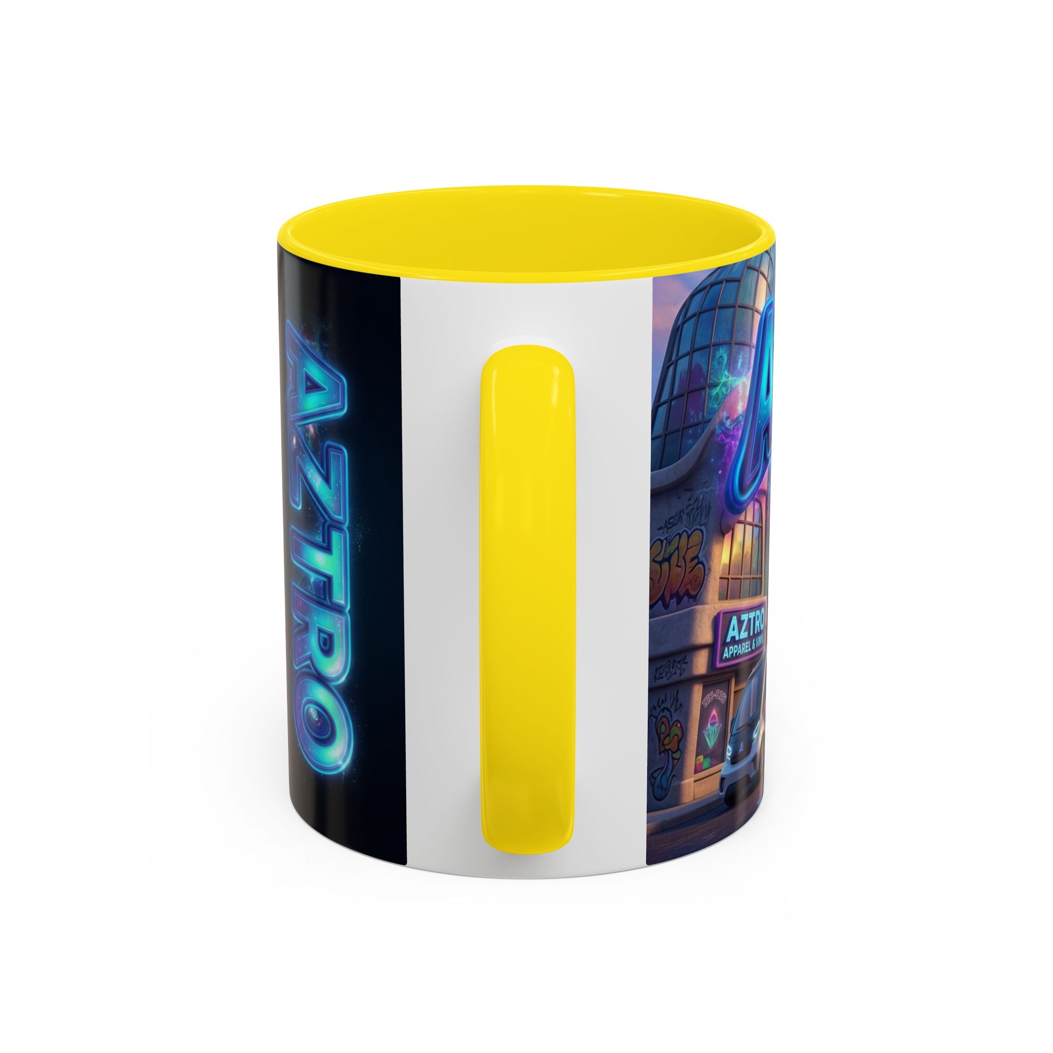 Aztro Labs Fantasy City Coffee Mug — Neon Style Creatures Design