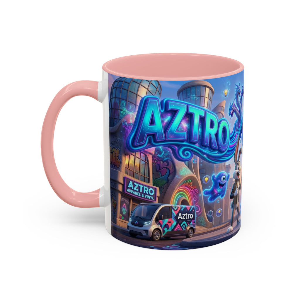Aztro Labs Fantasy City Coffee Mug — Neon Style Creatures Design