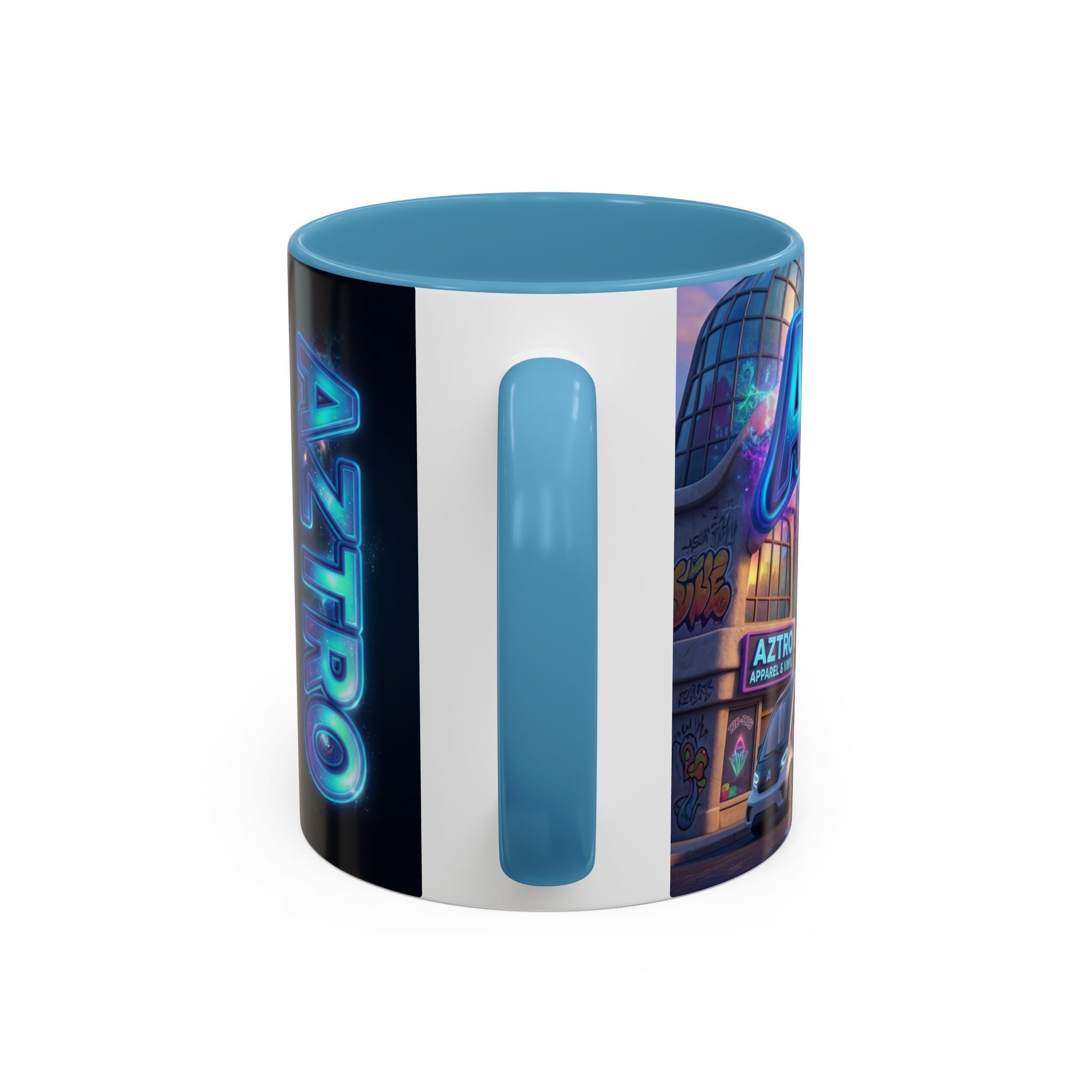 Aztro Labs Fantasy City Coffee Mug — Neon Style Creatures Design