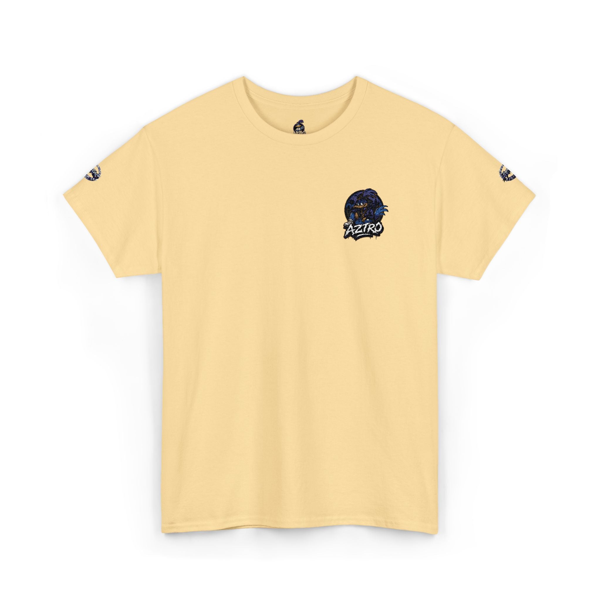 Camiseta de cuello redondo clásica amarilla de AZTRO — Camiseta de algodón lisa
