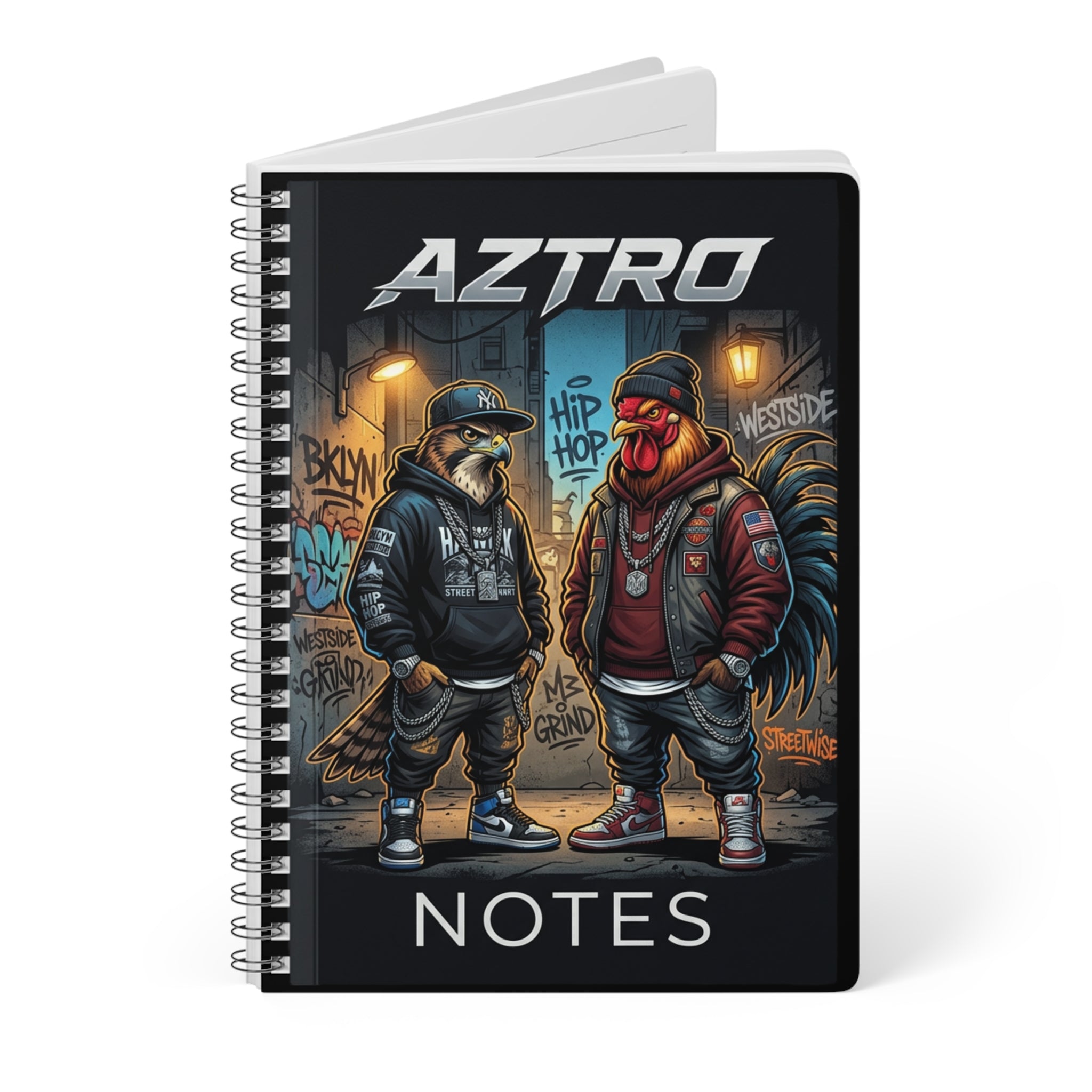 Cuaderno de espiral A5 — Notas de arte callejero de gallo de hip-hop 'AZTRO'