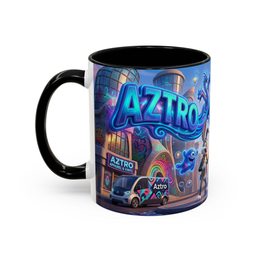 Aztro Labs Fantasy City Coffee Mug — Neon Style Creatures Design